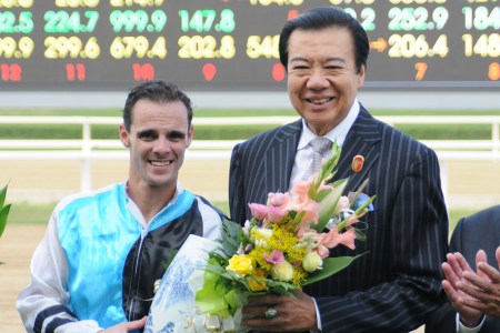 Noel Callow with "My Boss" after the Selangor Turf Club Trophy (Pic: Ross Holburt)