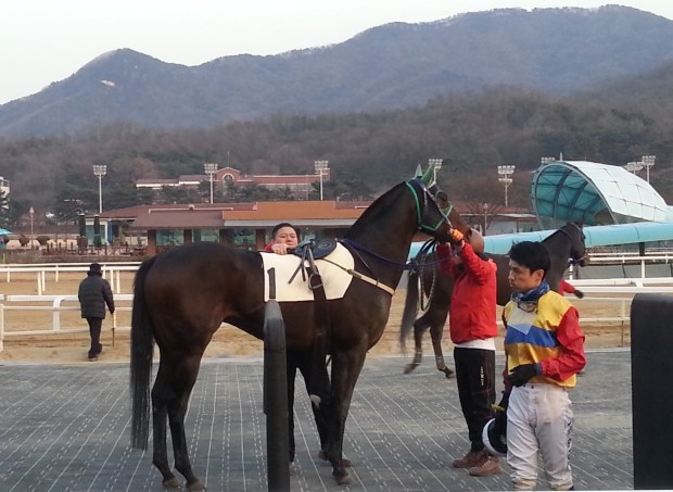 A smile would be nice: Even after Bichui Wangja give s him his 6th winner of the day, Moon Se Young is in no mood for celebration